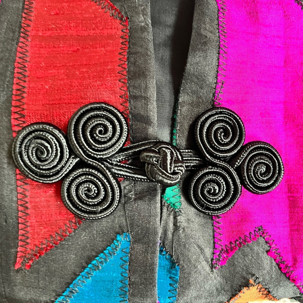 🌈VTG 80’s Geometric Color-Block 100% Silk Blazer Jacket: Size 10 - Picture 3 of 7